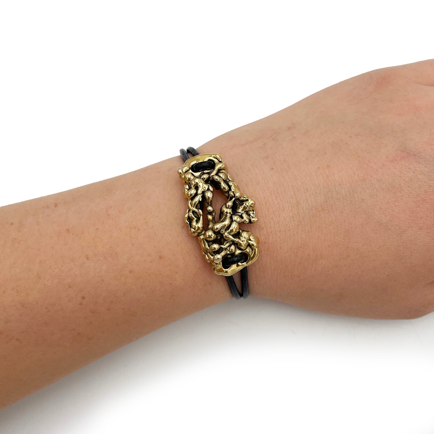 Ancestor's Seal Bracelet - Leather Bracelet - Silver Bracelet - Unique Bracelet - Black Leather Cord Bracelet - Brass Bracelet