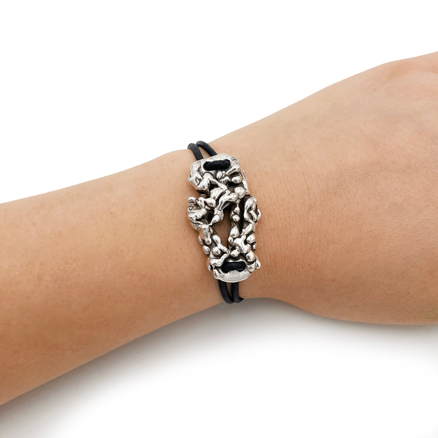 Ancestor's Seal Bracelet - Leather Bracelet - Silver Bracelet - Unique Bracelet - Black Leather Cord Bracelet - Antique Silver