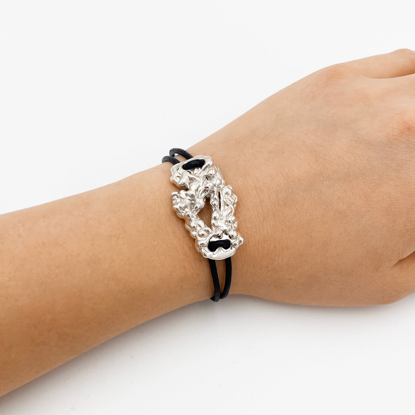 Ancestor's Seal Bracelet - Leather Bracelet - Silver Bracelet - Unique Bracelet - Black Leather Cord Bracelet - Silver Bracelet - High Polished Silver