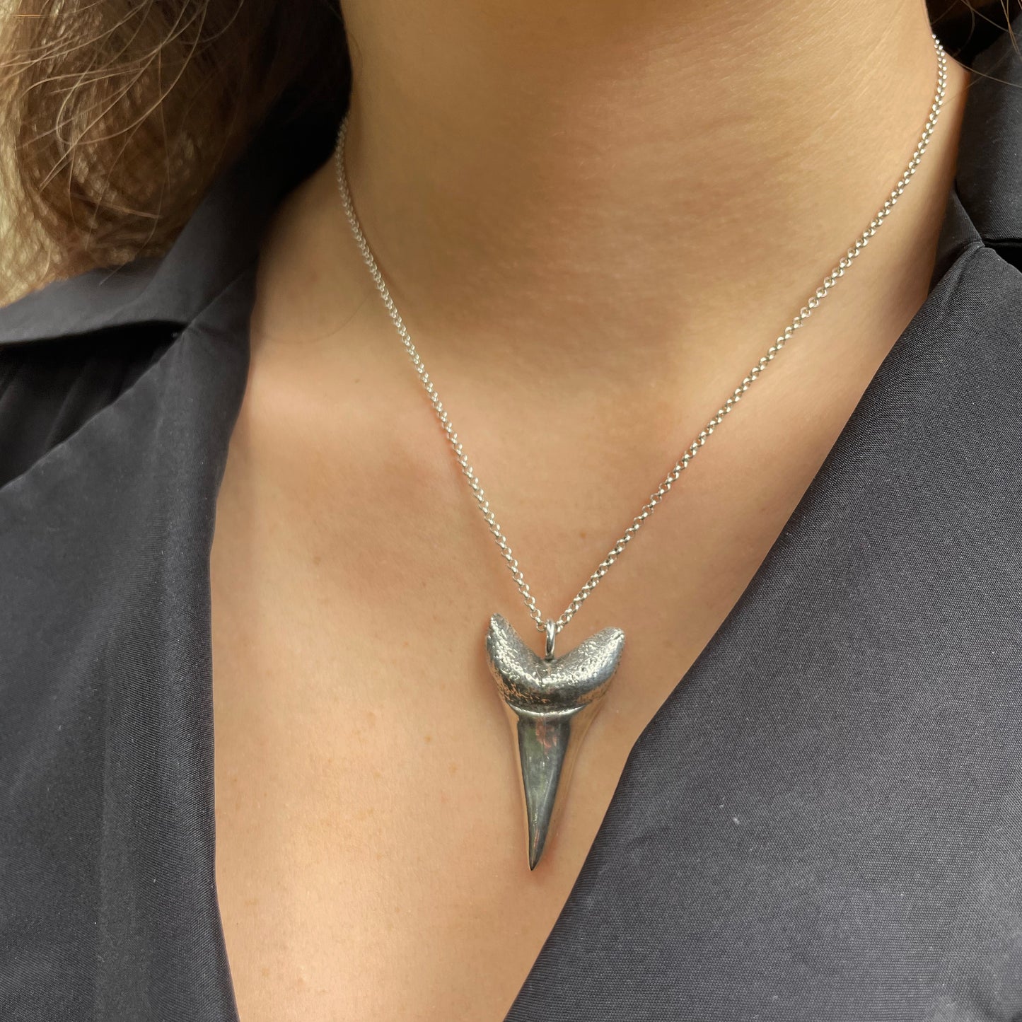 2 1/16 inch Fossilized Megalodon Shark Tooth Necklace featuring Black –  Real Shark Tooth Necklaces